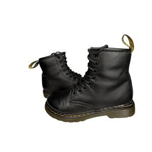 DR. MARTENS Jr. 1460 Black Softy Leather Lace Up & Side Zip Classic Iconic Boots